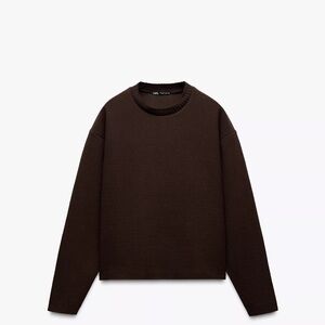 Zara Chocolate Brown Crew Neck Soft Sweater Women's Medium Long Sleeve